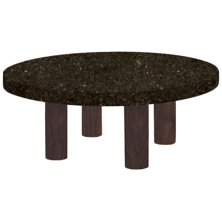 Round Antique Brown Coffee Table with Circular Walnut Legs