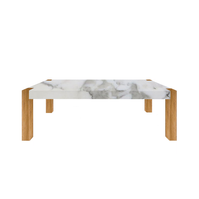 Arabescato Vagli Percopo Solid Marble Dining Table with Oak Legs