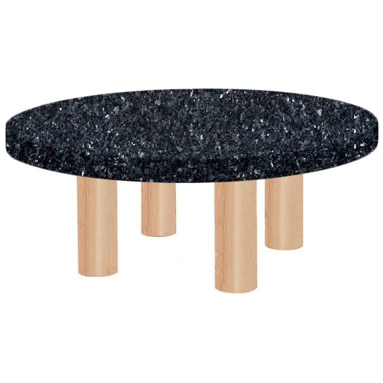 Round Blue Pearl Coffee Table with Circular Ash Legs