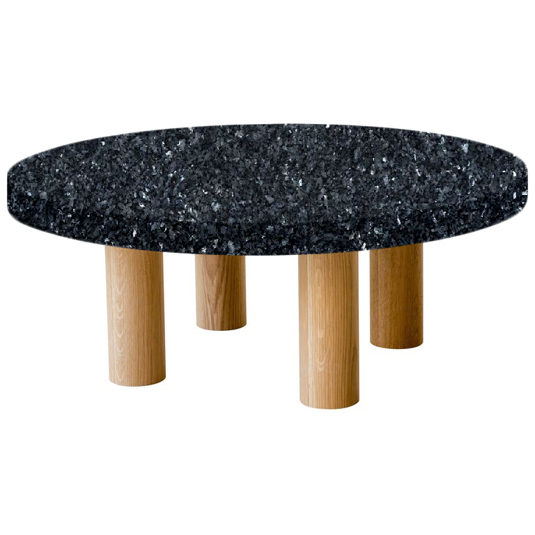 Round Blue Pearl Coffee Table with Circular Oak Legs