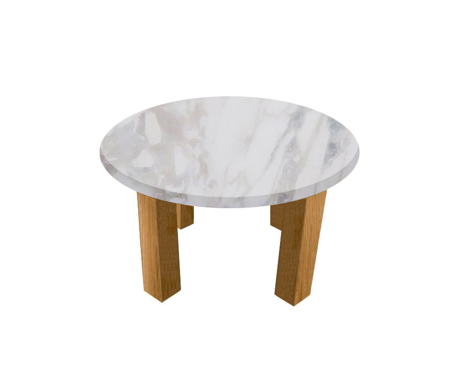 Calacatta Ivory Round Coffee Table with Square Oak Legs