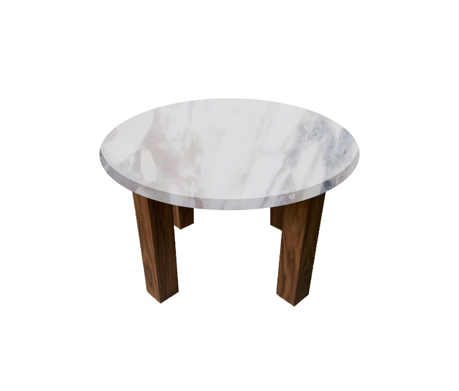 Calacatta Ivory Round Coffee Table with Square Walnut Legs