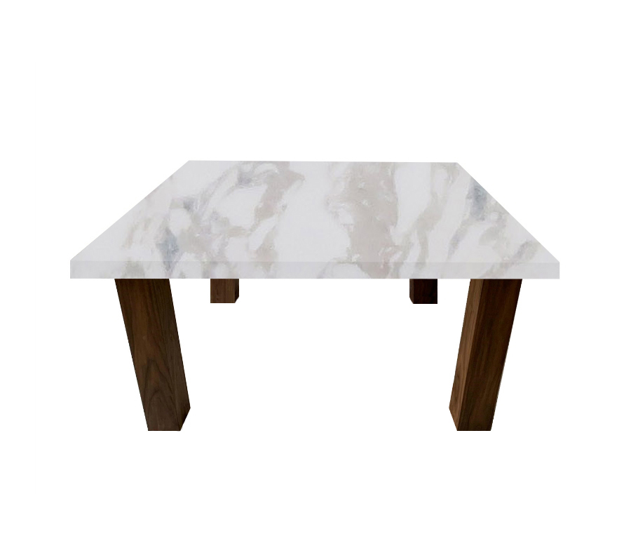 Calacatta Ivory Square Coffee Table with Square Walnut Legs