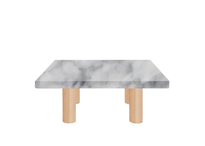 Small Square Carrara Marble Coffee Table with Circular Ash Legs