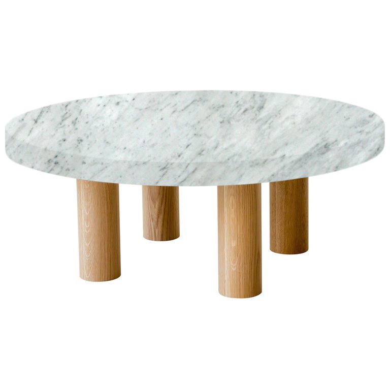 Round Carrara Extra Coffee Table with Circular Oak Legs