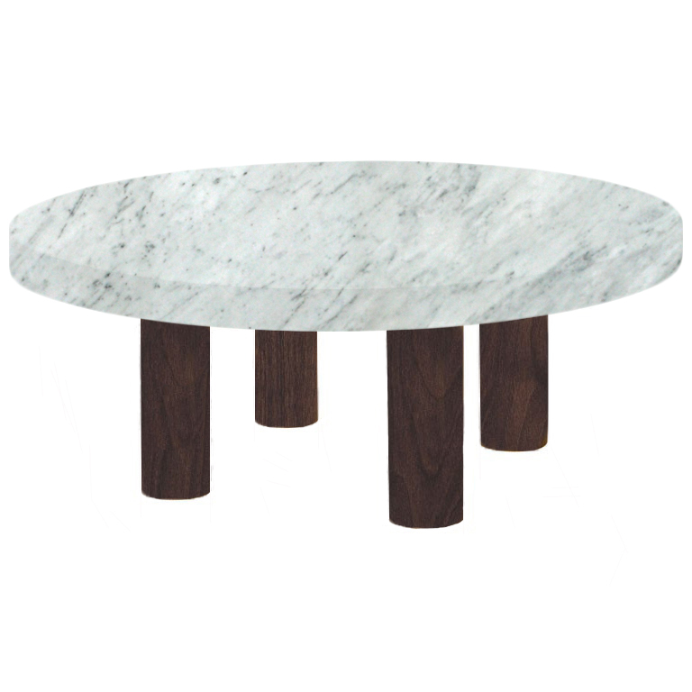 Round Carrara Extra Coffee Table with Circular Walnut Legs