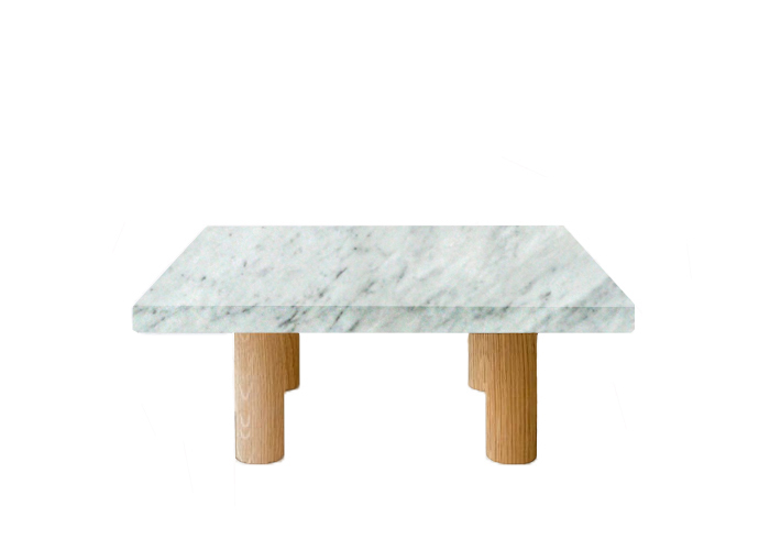 Small Square Carrara Extra Marble Coffee Table with Circular Oak Legs