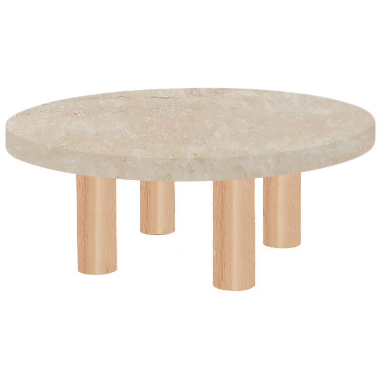 Round Classic Roman Travertine Coffee Table with Circular Ash Legs