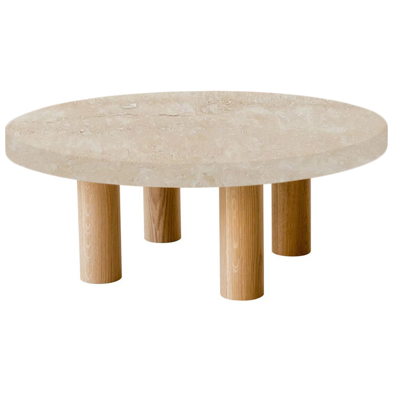 Round Classic Roman Travertine Coffee Table with Circular Oak Legs