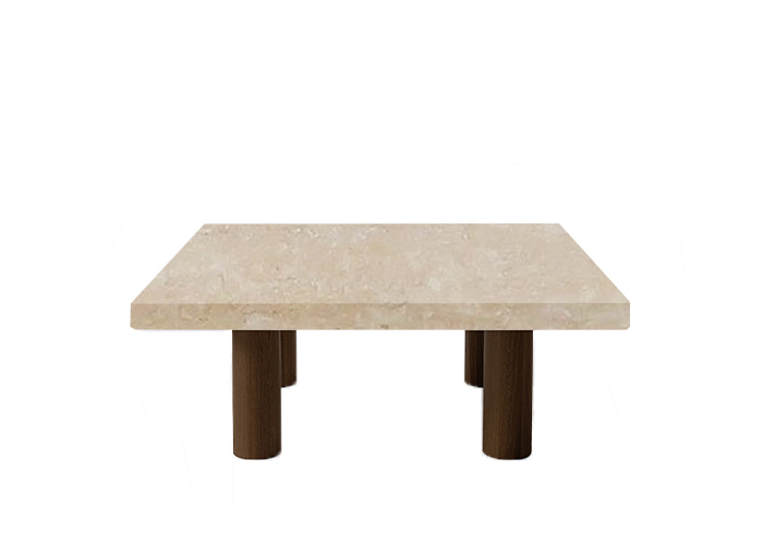 Classic Roman Travertine Square Coffee Table with Circular Walnut Legs