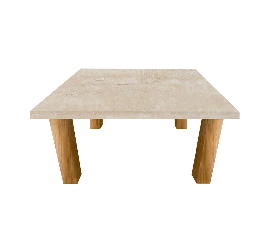 Classic Roman Travertine Square Coffee Table with Square Oak Legs