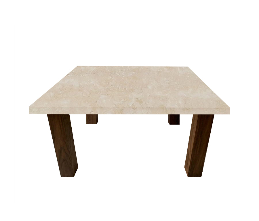 Classic Roman Travertine Square Coffee Table with Square Walnut Legs