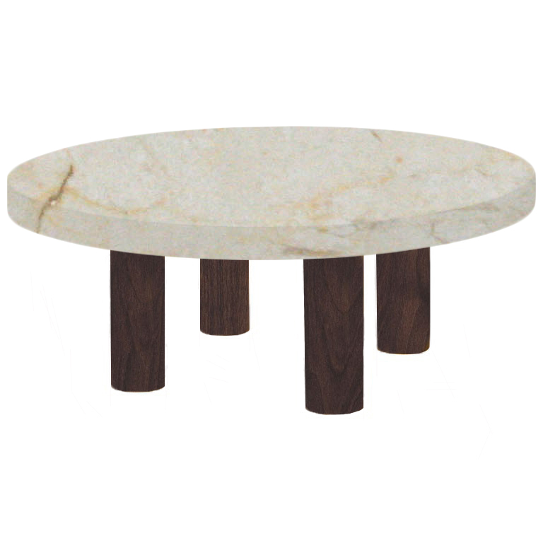 Round Crema Marfil Coffee Table with Circular Walnut Legs