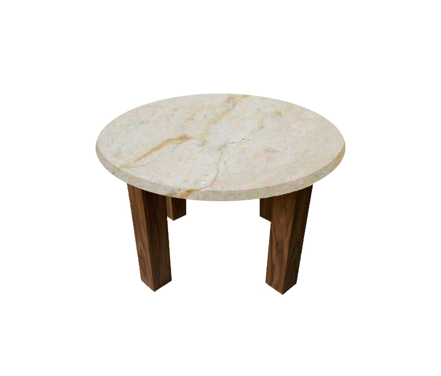 Crema Marfil Round Coffee Table with Square Walnut Legs
