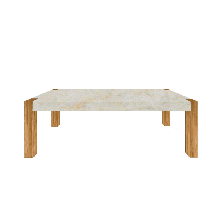 Crema Marfil Percopo Solid Marble Dining Table with Oak Legs