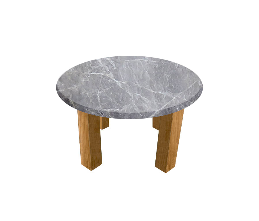 Emperador Grey Round Coffee Table with Square Oak Legs