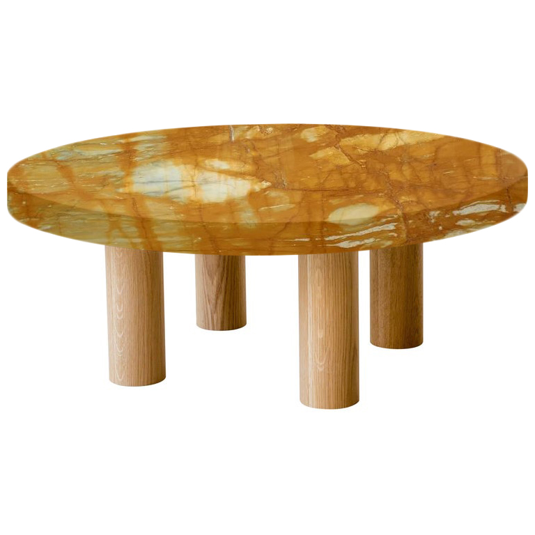 Round Giallo Sienna Coffee Table with Circular Oak Legs