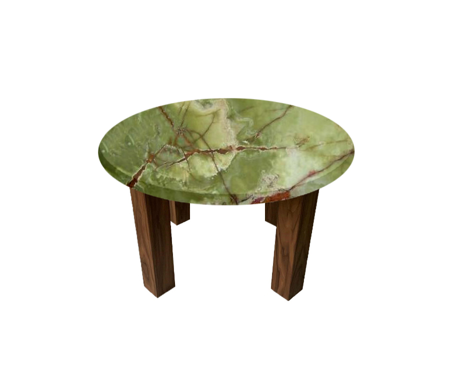 Green Onyx Round Coffee Table with Square Walnut Legs