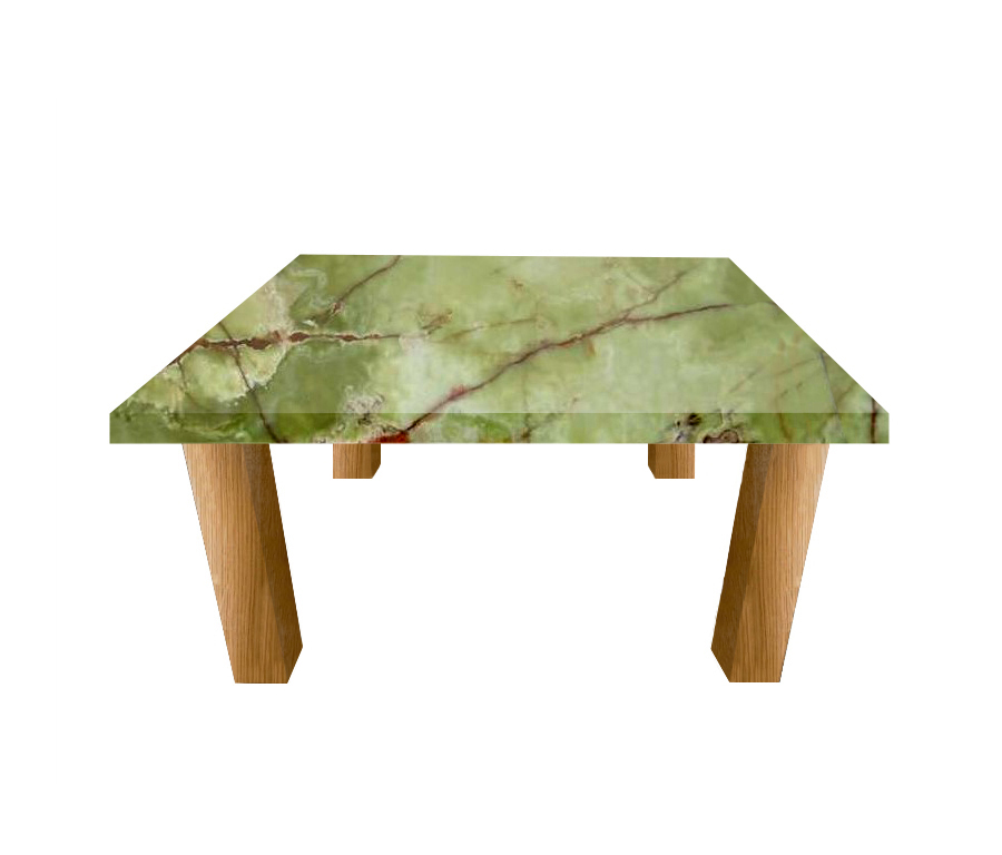 Green Onyx Square Coffee Table with Square Oak Legs