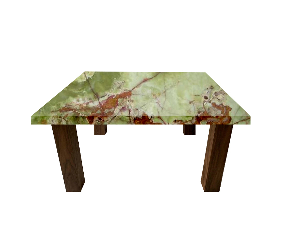 Green Onyx Square Coffee Table with Square Walnut Legs