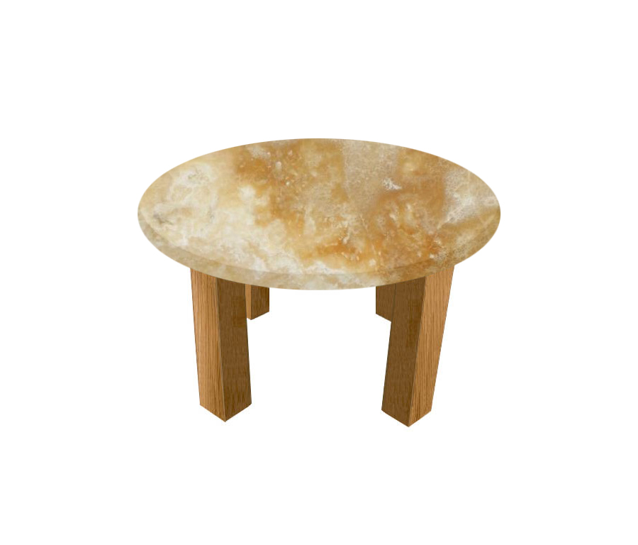 Honey Onyx Round Coffee Table with Square Oak Legs