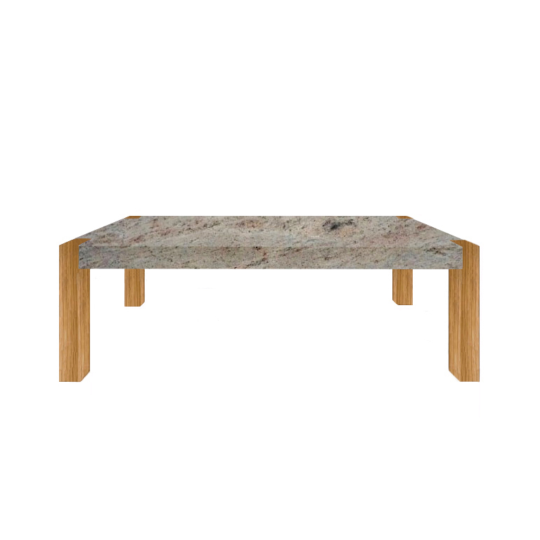 Ivory Fantasy Percopo Solid Granite Dining Table with Oak Legs