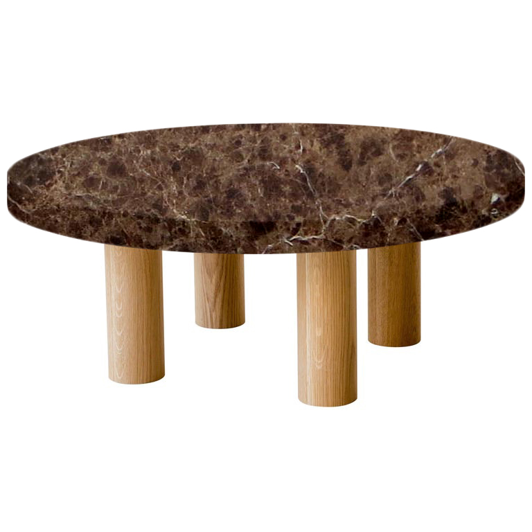 Round Marron Imperial Coffee Table with Circular Oak Legs