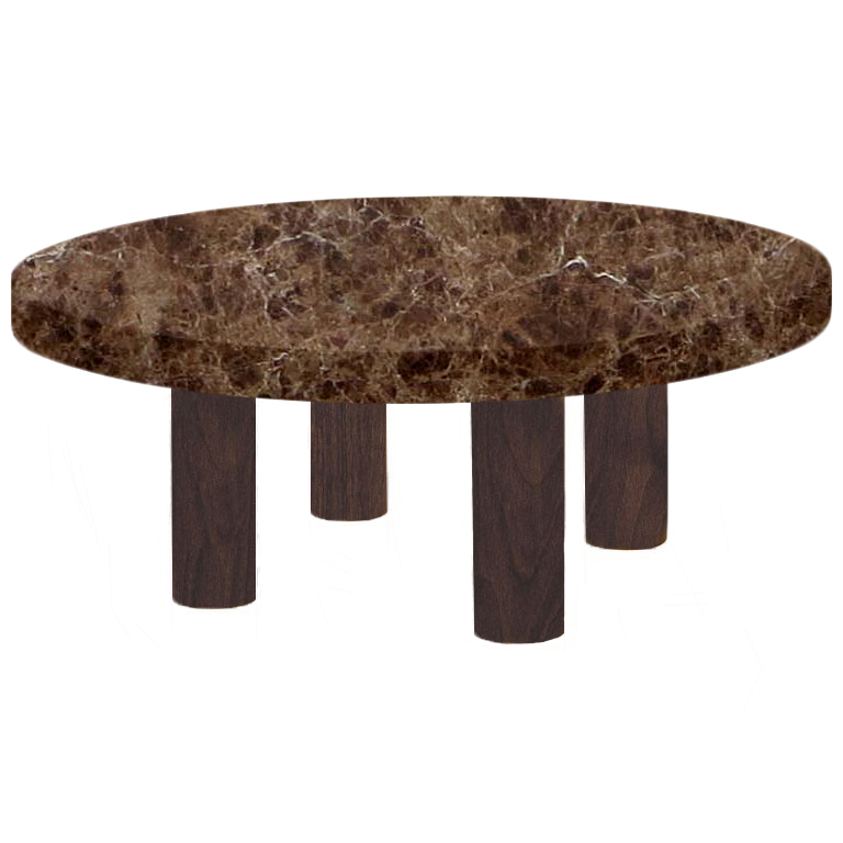 Round Marron Imperial Coffee Table with Circular Walnut Legs