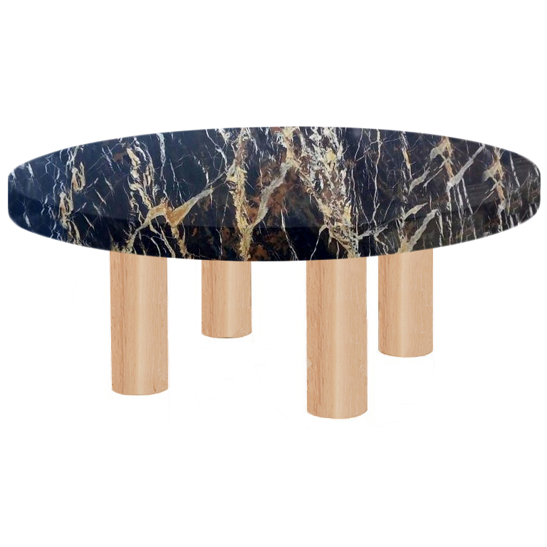 Round Michelangelo Black and Gold Coffee Table with Circular Ash Legs