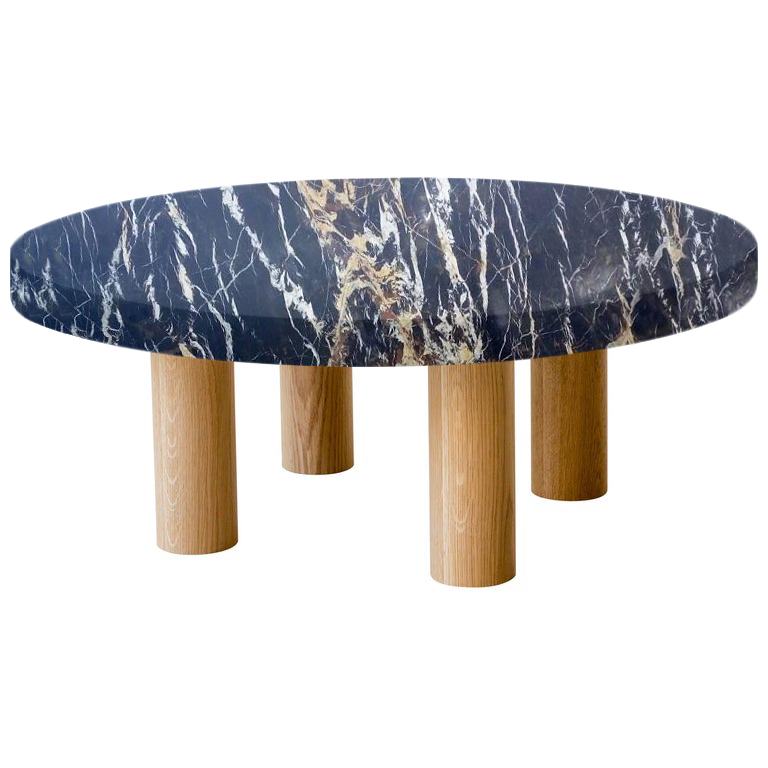 Round Michelangelo Black and Gold Coffee Table with Circular Oak Legs