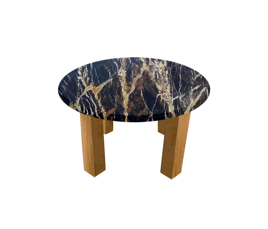 Michelangelo Black and Gold Round Coffee Table with Square Oak Legs