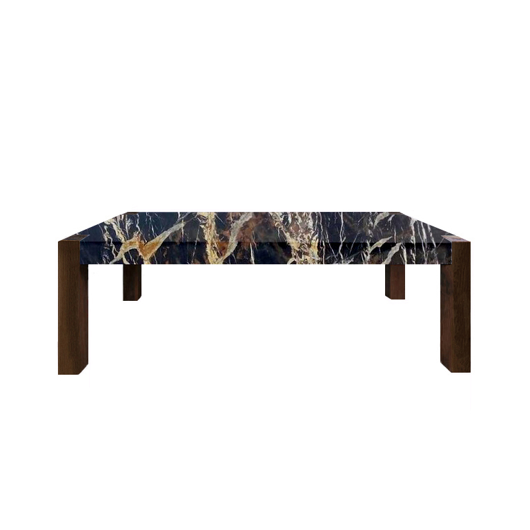 Michelangelo Black and Gold Percopo Marble Dining Table with Walnut Legs