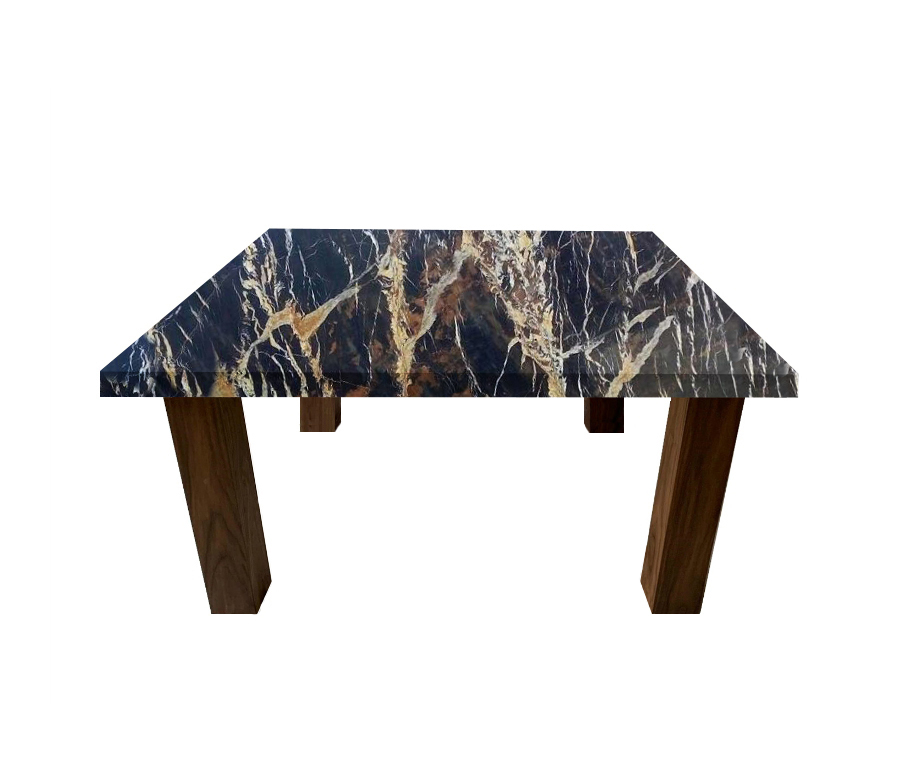 Michelangelo Black and Gold Square Coffee Table with Square Walnut Legs