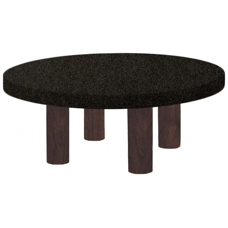 Round Nero Impala Coffee Table with Circular Walnut Legs