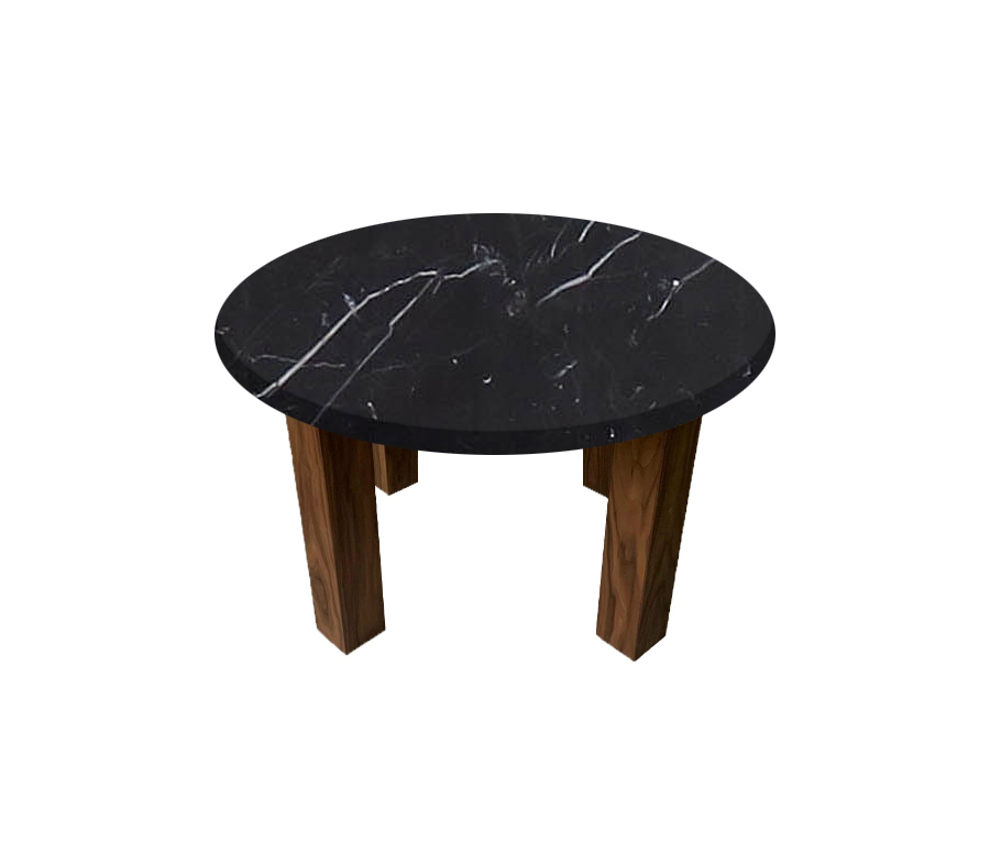 Nero Marquinia Round Coffee Table with Square Walnut Legs