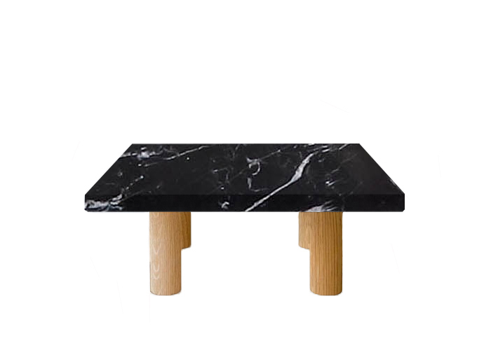 Small Square Nero Marquinia Marble Coffee Table with Circular Oak Legs
