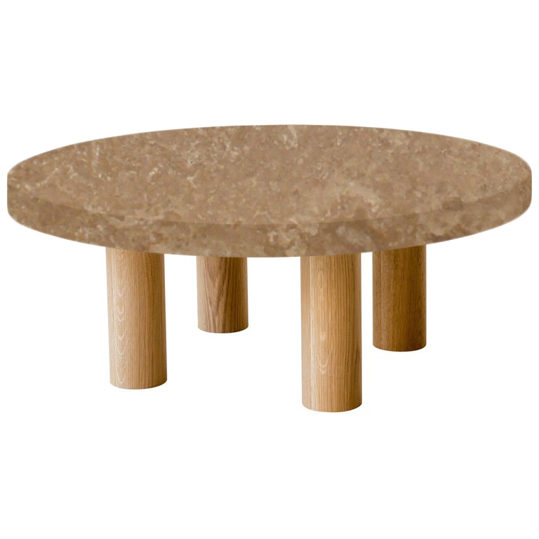 Round Noce Travertine Coffee Table with Circular Oak Legs