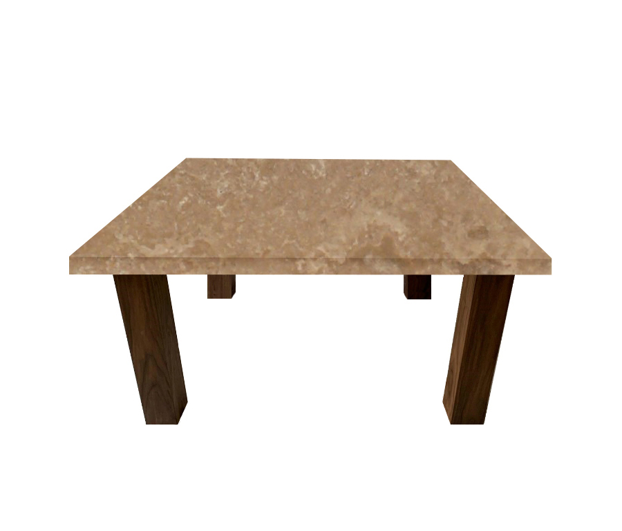 Noce Travertine Square Coffee Table with Square Walnut Legs