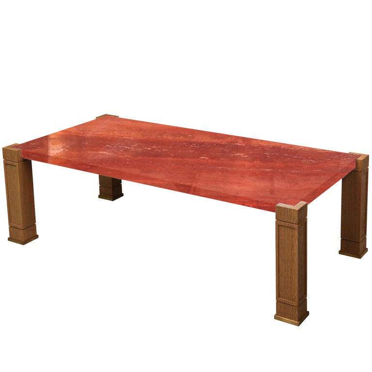 Faubourg Persian Red Travertine Inlay Coffee Table with Oak Legs