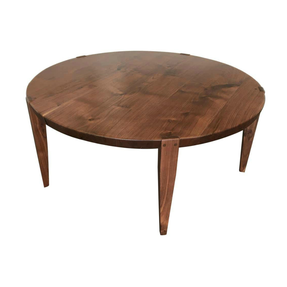 Round Solid Walnut Coffee Table with Tapered Walnut Legs
