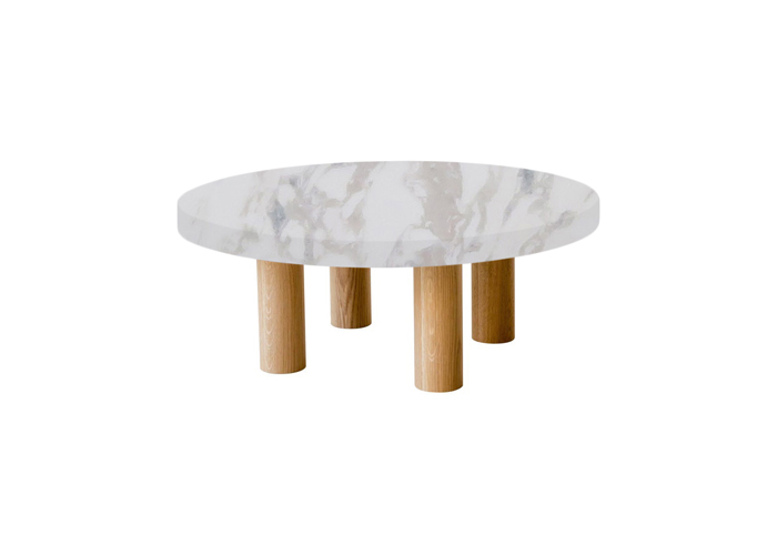 Small Round Calacatta Ivory Coffee Table with Circular Oak Legs