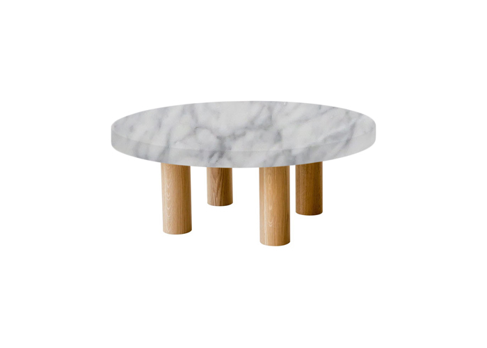 Small Round Carrara Marble Coffee Table with Circular Oak Legs