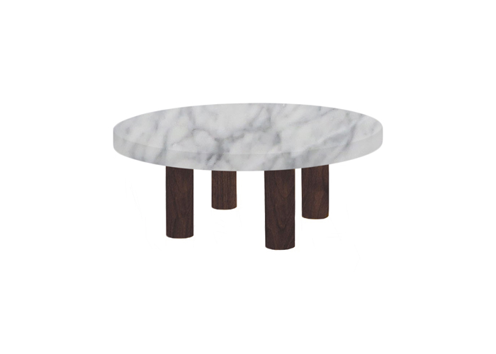 Small Round Carrara Marble Coffee Table with Circular Walnut Legs