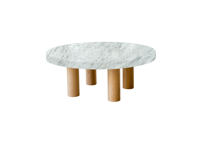Small Round Carrara Extra Marble Coffee Table with Circular Oak Legs