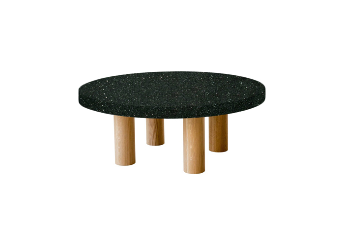 Small Round Emerald Pearl Coffee Table with Circular Oak Legs