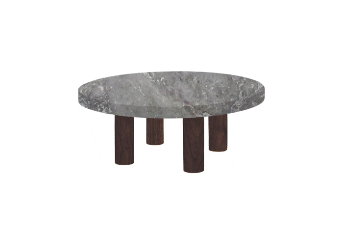Small Round Emperador Silver Coffee Table with Circular Walnut Legs