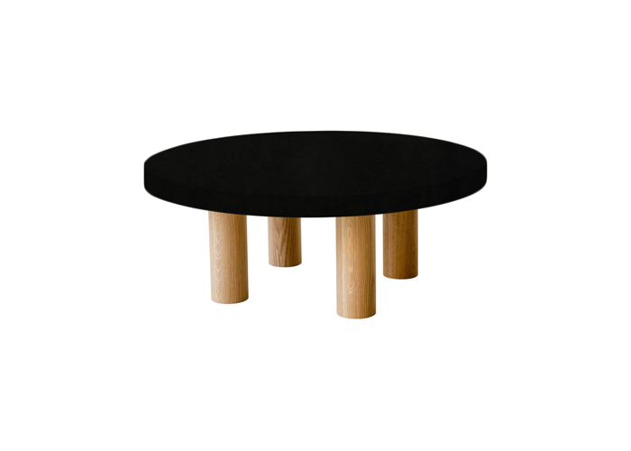 Small Round Nero Assoluto Coffee Table with Circular Oak Legs