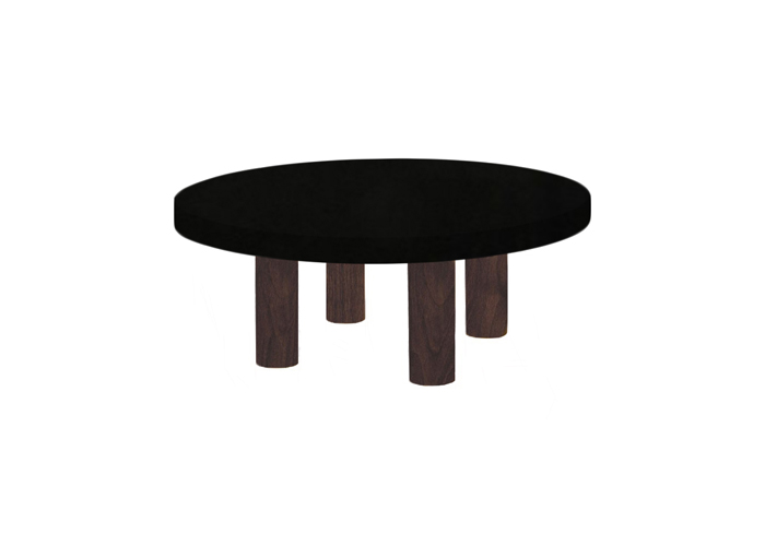 Small Round Nero Assoluto Coffee Table with Circular Walnut Legs