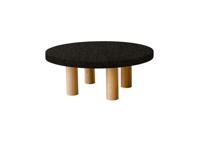 Small Round Nero Impala Coffee Table with Circular Oak Legs