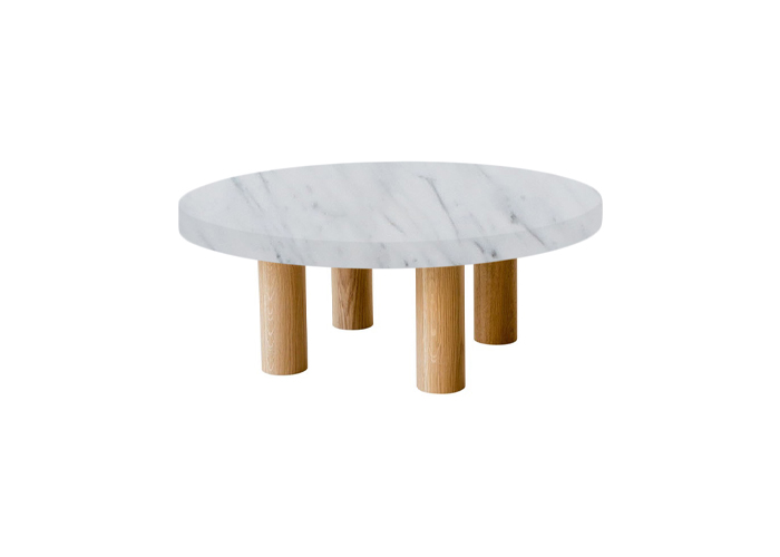 Small Round Statuarietto Extra Coffee Table with Circular Oak Legs